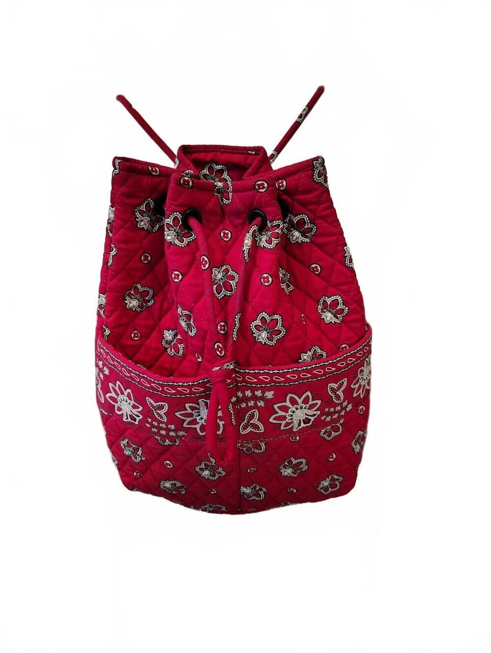 Vera Bradley Red Floral Paisley Quilted Cotton Backpack